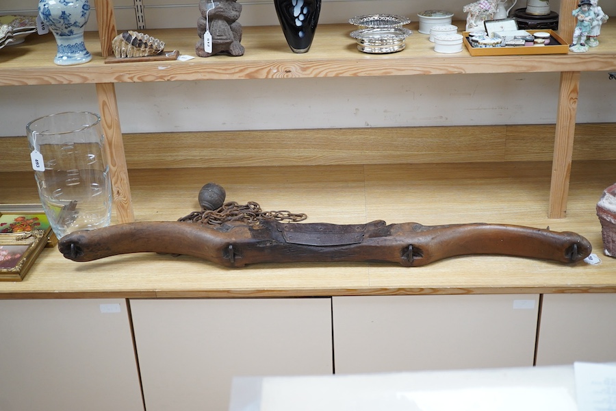 A 19th century Treen and iron yoke, 132cm. Condition - fair